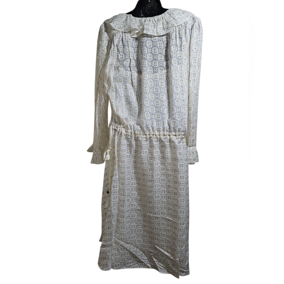 NWT Tory Burch Jasmine Ivory Gold Dress Tie Waist 2 XS - Picture 2 of 10